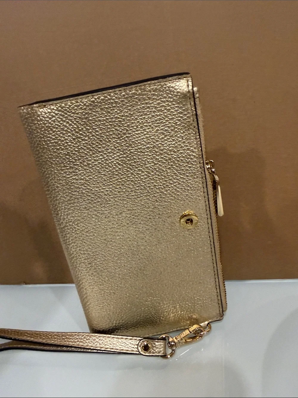 Michael Kors Metallic Gold Leather Wristlet Clutch new with tag women